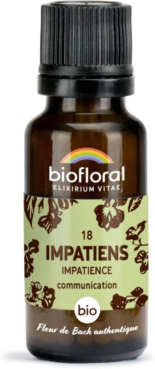 BIOFLORAL - 18 Impatiens, Impatience BIO - Communication - Fleur de Bach Authentique - 470 Granules - Sans Alcool