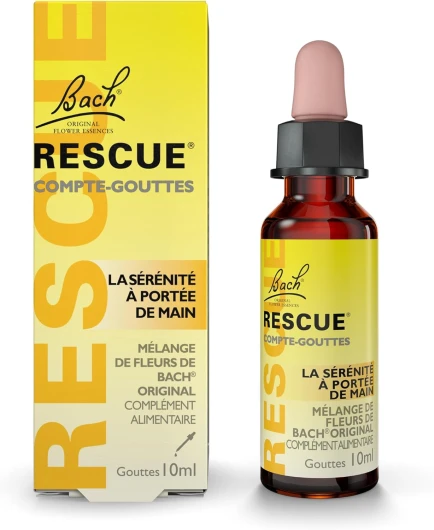 Compte-gouttes 10ml, réconfort calme et sérénité, mélange naturel de 5 Fleurs de Bach Original, idéal pour les stress du quotidien : voyages, examens, permis de conduire, journées chargées