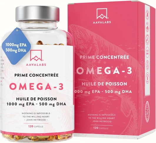 Omega 3 DHA EPA Huile de Poisson Sauvage 2000mg: 1000mg EPA + 500mg DHA par dose (2 gélules) - Complement Alimentaire Omega3 Fish Oil Concentration Pure et Forte en Oméga 3 et Vitamine E - 120 Gélules