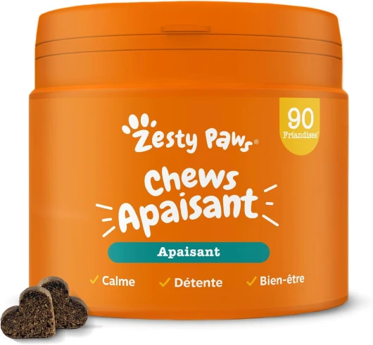 Calming - Apaisant - Complément pour Chien sous Forme de friandise - Anti Stress Chien - calmant pour Chien - Hyperactivité - Ashwagandha, Thé Vert et L-Tryptophane - 90 Unités