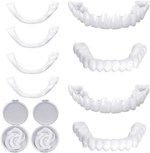 2 Paires Faux Dentier Sourire Parfait, Dent Provisoire Fausse Dent Dentier Amovible Haut et Bas, Facette Prothese Dentaire, Fausses Dents Alternatives au Blanchiment des Dents pour Hommes Femmes