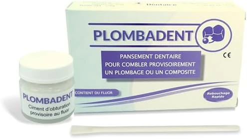 Plomabdent-Pansement dentaire pour boucher une carie, obturation d'un trou, un plombage ou amalgame perdus - Fabrication 100% française- Pate prête à l'emploi - Durcit rapidement; + 30 applications.