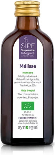 MÉLISSE bio française 100ml - Solution buvable de plantes fraîches - Digestion - Origine France certifiée - Certifié AB - Laboratoire SYNERGIA