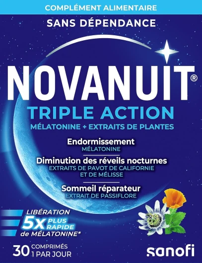 TRIPLE ACTION - Complément Alimentaire - Sommeil - 30 comprimés – Endormissement – Réveils nocturnes – Sommeil réparateur