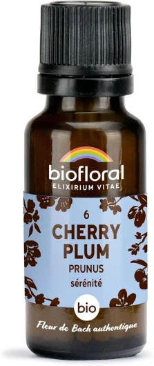 BIOFLORAL - 06 Cherry Plum, Prunus BIO - 470 Granules - Sérénité - Fleur de Bach Authentique - Sans Alcool